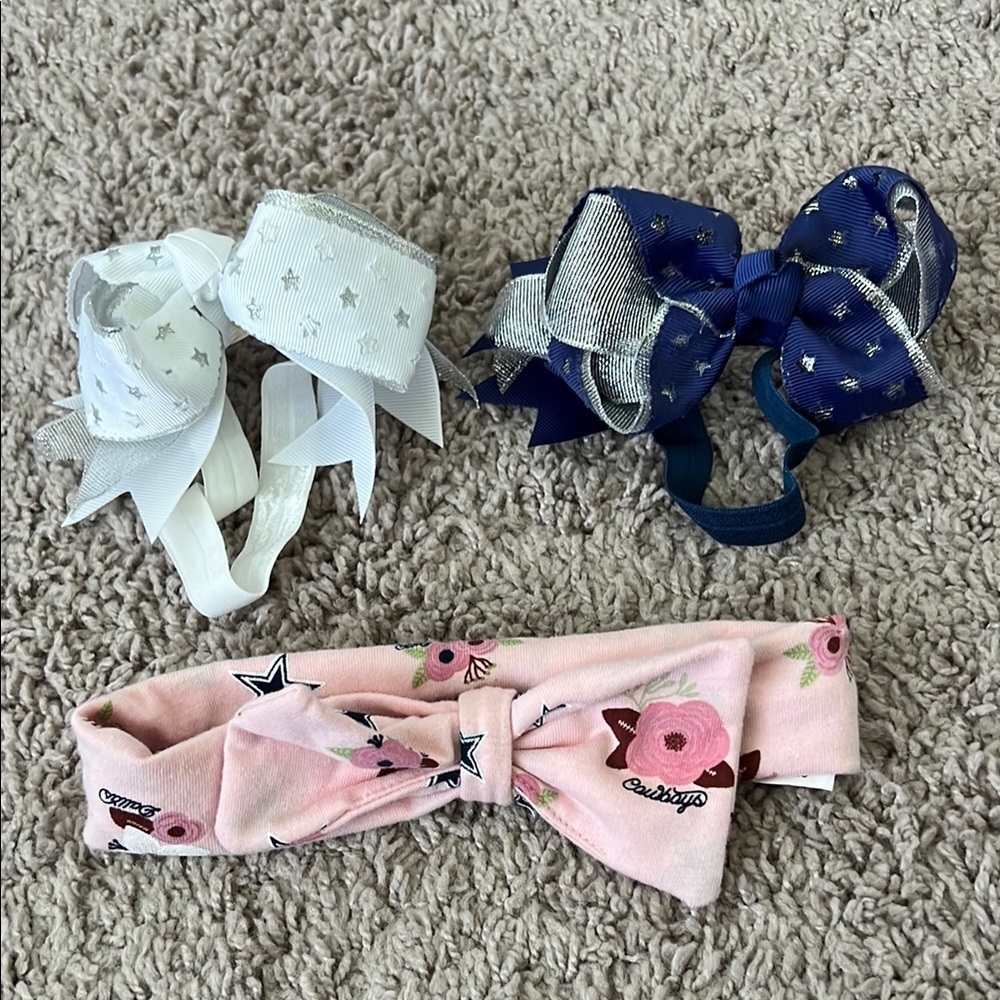 Dallas Cowboys Blue, White, and Pink Headband Toddler Baby Bows